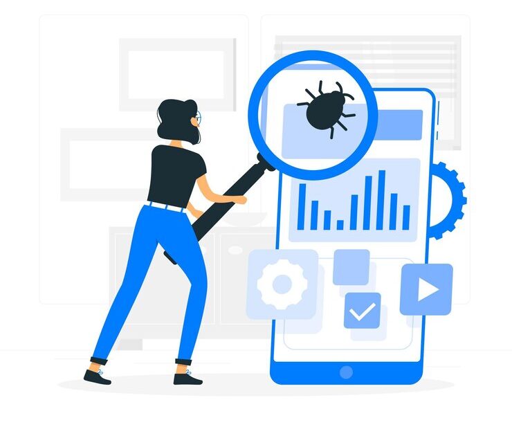 Girl searching for a bug to make App Free Of Bugs